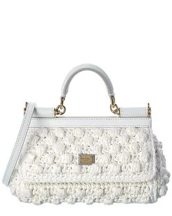 Dolce & Gabbana Sicily Small Crochet & Leather Satchel Women