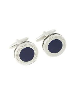 Bey-Berk Rhodium Plated Navy Blue Onyx Cufflinks Men