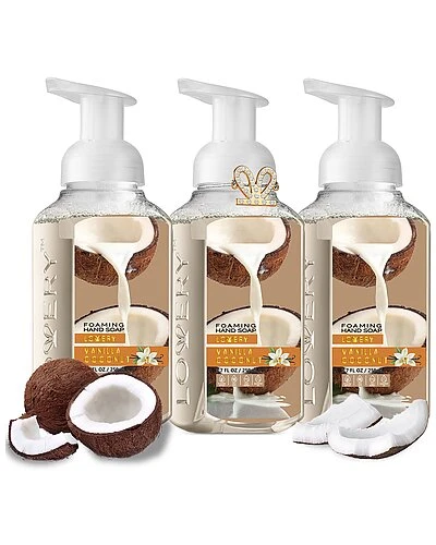 Lovery Set Of 3 Foaming Hand Soaps In Vanilla Coconut, Alcohol Free Hand Wash Women
