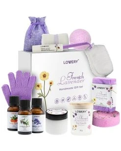 Lovery French Lavender Handmade Bath Gift Set, 18pc Relaxation Spa Kit, Selfcare Women
