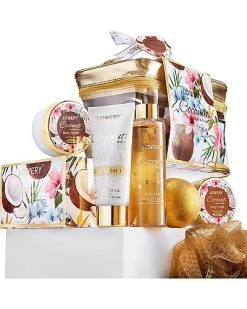 Lovery Coconut Bath And Body Gift Set, 8pc Body Care Kit In Travel Cosmetic Bag Women