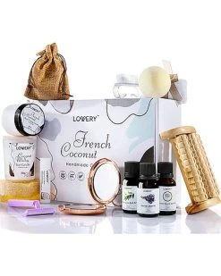 Lovery French Coconut Handmade Body Care 20pc Gift Set, Aromatherapy Spa Basket Women