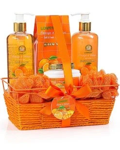 Lovery Home Orange & Mango Spa Gift Basket, 7pc Bath And Body Care Women