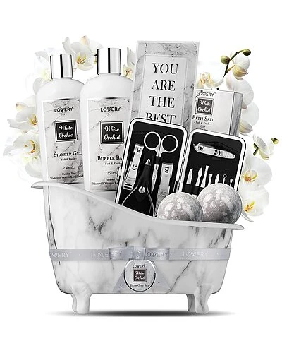 Lovery White Orchid Self Care Bath Gift Basket, 20pc Beauty & Personal Care Kit Women