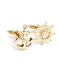 Bey-Berk Ship Wheel & Anchor Cufflinks Men