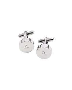 Bey-Berk Monogrammed Rhodium Plated Round Cufflinks, (A-Z) Men