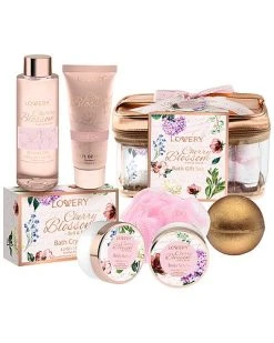 Lovery Cherry Blossom Home Spa Set, 8pc Bath And Body Gift With Cosmetic Bag Women