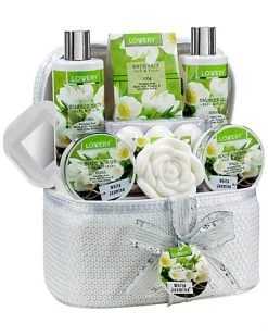 Lovery 14pc Bath & Body Spa Gift - White Jasmine Set In A Beaded Cosmetic Bag Women