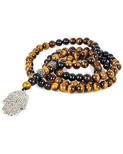 Jean Claude Dell Arte Stainless Steel Gemstone Hamsa Hand Necklace Men