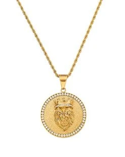 Eye Candy LA The Bold Collection Titanium CZ Rowan Lion Head Pendant Necklace Men