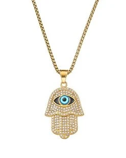 Eye Candy LA The Bold Collection Titanium CZ Hamsa Eye Pendant Necklace Men