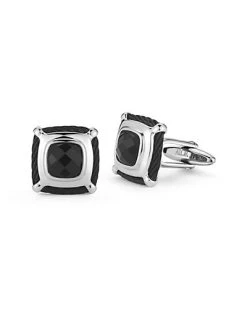 ALOR Gentlemens Stainless Steel Black Onyx Cufflinks