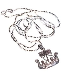 Jean Claude Silver Viking Ship Necklace Men