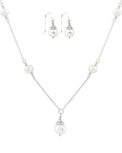 Splendid Pearls Ver 6-9mm Freshwater Pearl Earrings & Necklace Set Set Men