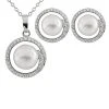 Splendid Pearls Ver 7.5-9mm Freshwater Pearl & CZ Earrings & Necklace Set Set Men