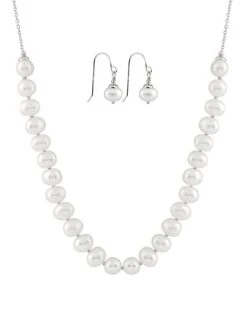 Splendid Pearls Ver 8-9mm Freshwater Pearl Necklace & Earrings Set Men