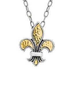 Phillip Gavriel 18K & Silver Fleur De Lis Pendant Necklace Men
