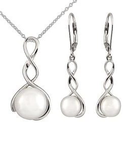 Splendid Pearls Ver 7-9.5mm Freshwater Pearl Earrings & Necklace Set Men