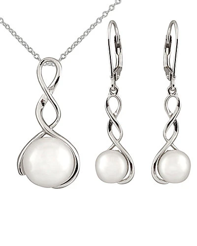 Splendid Pearls Ver 7-9.5mm Freshwater Pearl Earrings & Necklace Set Men