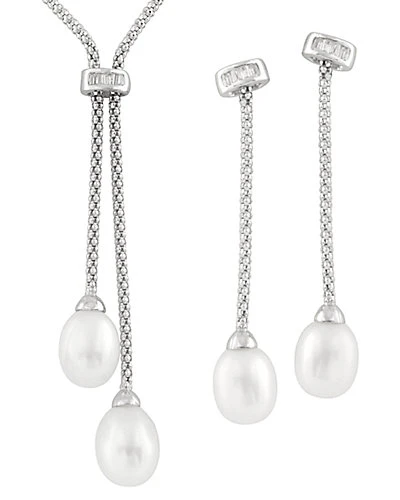 Splendid Pearls Ver 7-8mm Freshwater Pearl Earrings & Necklace Set Men