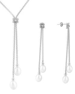 Splendid Pearls Ver 7.5-8mm Freshwater Pearl Necklace & Earrings Set Men