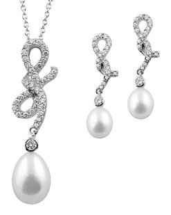 Splendid Pearls Ver 8-9mm Freshwater Pearl Earrings & Necklace Set Men