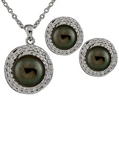 Splendid Pearls Ver 8.5-9mm Freshwater Pearl Necklace & Earrings Set Men