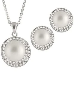 Splendid Pearls Ver 8.5-9mm Freshwater Pearl Necklace & Earrings Set Men