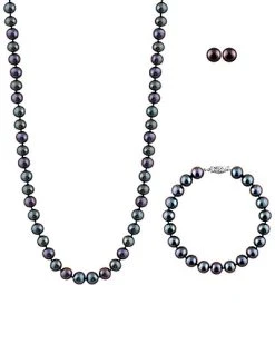 Splendid Pearls Ver 7-7.5mm Freshwater Pearl Bracelet, Earrings, & Necklace Set Men
