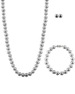 Splendid Pearls Ver 7-7.5mm Freshwater Pearl Bracelet, Earrings, & Necklace Set Men