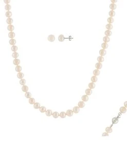 Splendid Pearls Ver 7-7.5mm Freshwater Pearl Earrings & Necklace Set Men