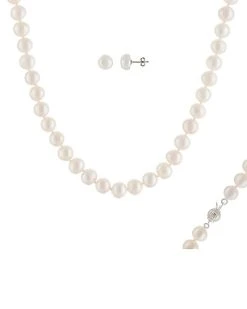 Splendid Pearls Ver 8-8.5mm Freshwater Pearl Earrings & Necklace Set Men