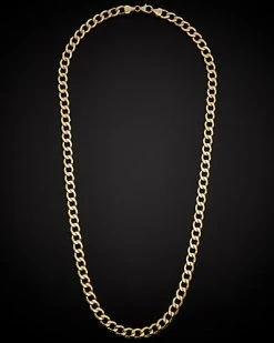 14K Italian Gold Air Solid Curb Link Necklace Men
