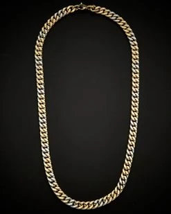 14K Italian Gold Two-Tone Semi-Solid Curb Link Necklace Men