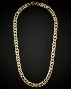 14K Italian Gold Two-Tone Semi-Solid Miami Cuban Curb Link Necklace Men